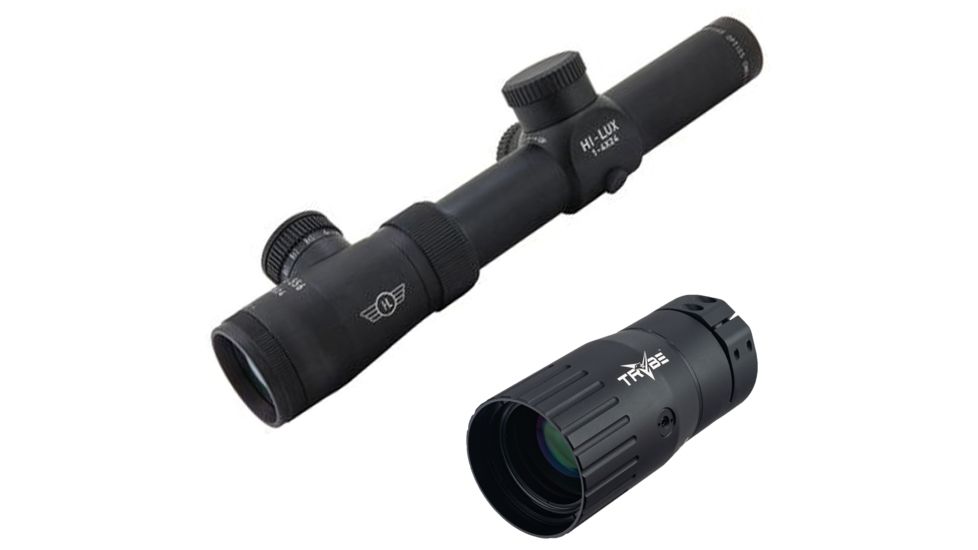 OP Exclusive - Hi-Lux CMR4-556 1-4X24 Tactical Rifle Scope w/Red Illuminated 556 NATO BDC Reticle, Matte Black, CMR4-556-R w/ Trybe Optics Enhancer - Magnification Doubler