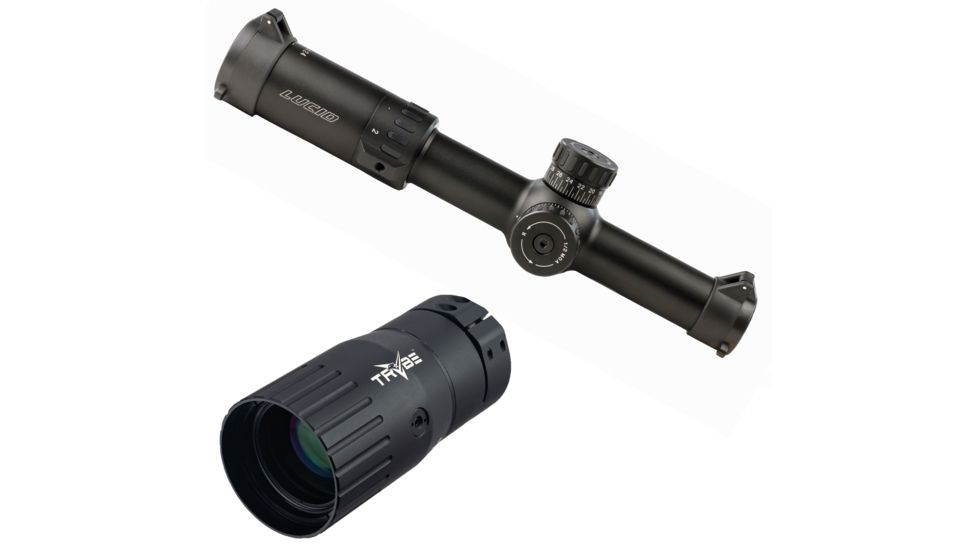 Lucid Optics L7 Riflescope, 1-6x24mm, 30mm Tube, Second Focal Plane, P7 Reticle, Matte Black w/ TRYBE Optics Enhancer - Magnification Doubler, L-1624-P7-KIT1