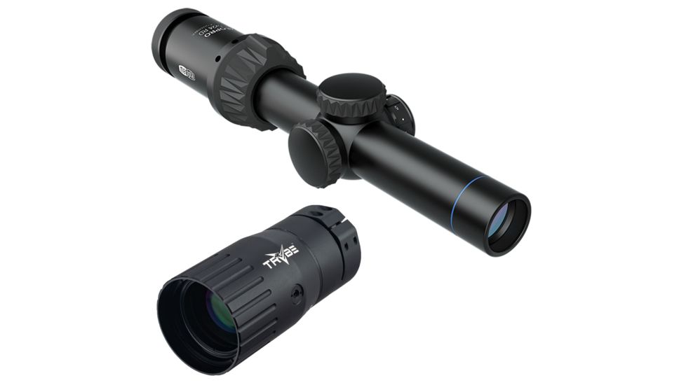 Meopta MeoPro Optika6 Rifle Scope, 1-6x24mm, 30mm Tube, Second Focal Plane, RD 4C Reticle, Black, 653613 w/ Trybe Optics Enhancer - Magnification Doubler