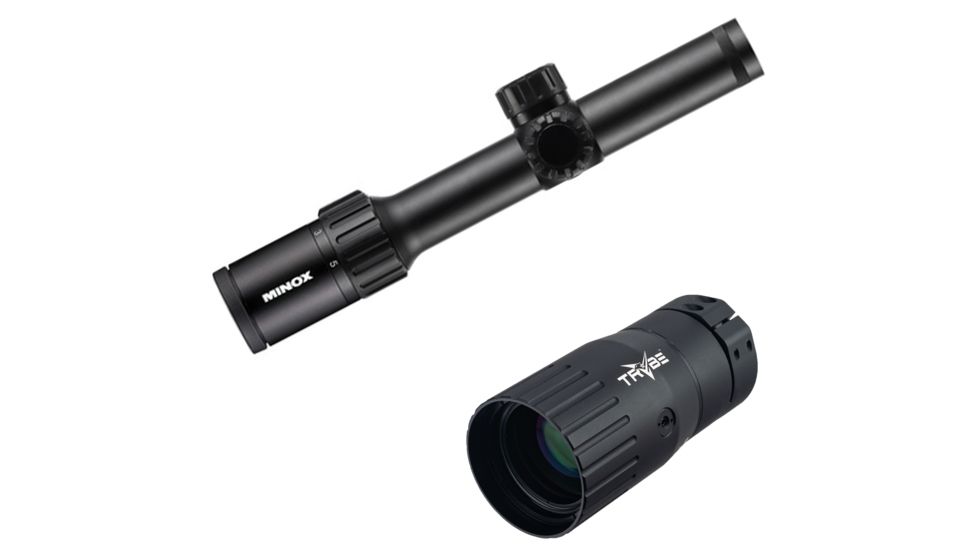 OP Exclusive - Minox ZX5i 1-5x24 Illuminated German 4 Rifle Scope, Black, 66662 w/ Trybe Optics Enhancer - Magnification Doubler