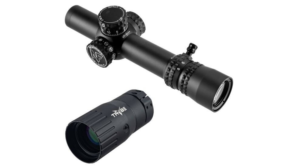 NightForce NX8 F1 Riflescope w/ TRYBE Optics Enhancer - Magnification Doubler, 1-8x24mm, 30mm Tube, First Focal Plane, FC-MOA Reticle, Black, C598