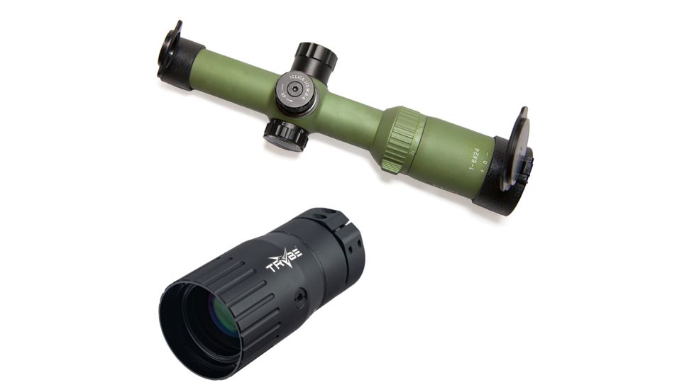 OP Exclusive - Pride Fowler Industries RR-Evolution-3G Rifle Scope, 1-6x24mm, 30mm Tube, First Focal Plane, Red Illumination, Rapid Reticle 3G BDC Reticle, Green, RR007-FDE w/ Trybe Optics Enhancer -