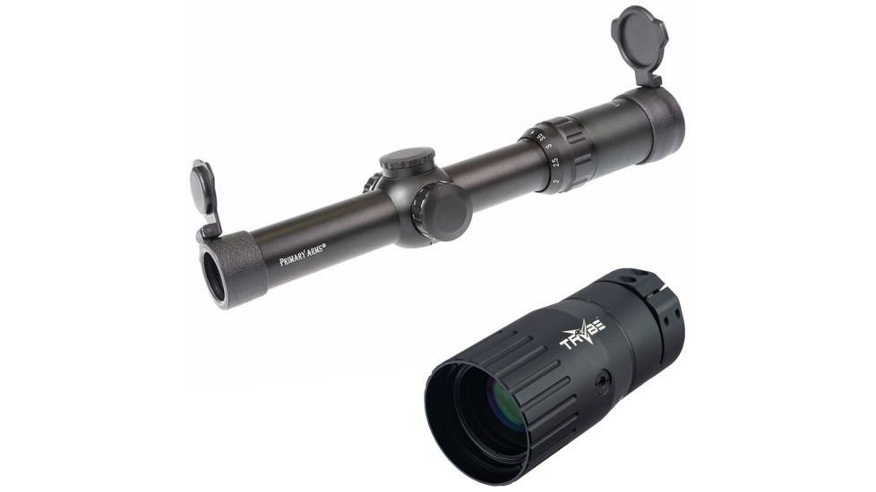 OP Exclusive - Primary Arms Classic 1-4X24mm Illuminated Rifle Scope, Black PA14X w/ TRYBE Optics Enhancer - Magnification Doubler