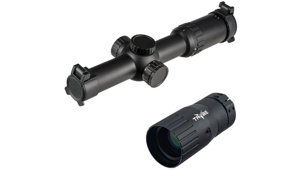 OpticsPlanet Exclusive Primary Arms SLx 1-6X24mm Gen III Rifle Scope, 30mm Tube, Second Focal Plane, K.I.S.S. Reticle, Matte, Black, w/ TRYBE Optics Enhancer - Magnification Doubler, PA1-6X24SFP-KISS