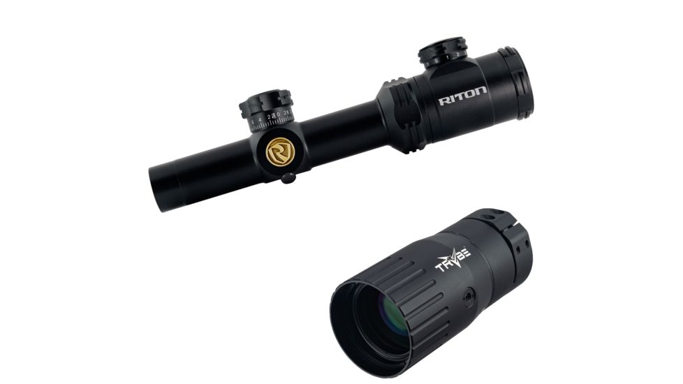OP Exclusive - Riton RT-S Mod 3 GEN2 1-4x24 Rifle Scope, w/Riton Illuminated Bullet Drop Compensated Reticle, Black, 19962523465 w/ Trybe Optics Enhancer - Magnification Doubler