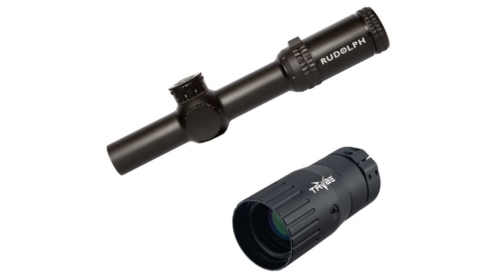 Rudolph Optics AR Series Rifle Scope, 1-8x24mm, 30mm Tube, First Focal Plane, Illuminated AR1 Reticle, Black, AR-010824-AR1-IR w/ Trybe Optics Enhancer - Magnification Doubler