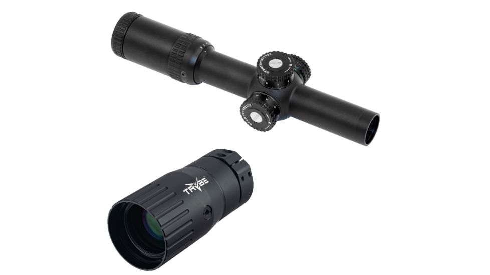 OP Exclusive - Shepherd Scopes Shepherd Rugged Series 1-8x24 R14, Black anodized, small w/ TRYBE Optics Enhancer - Magnification Doubler