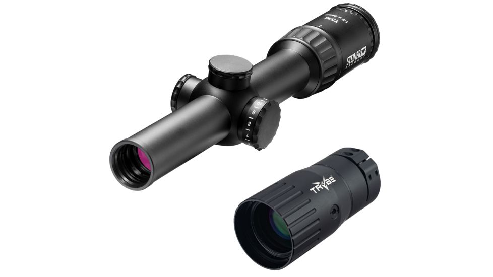 Steiner T5Xi 1-5x24 mm Rifle Scope, 30 mm Tube, Second Focal Plane, Black, Matte, Red 3TR / 5.56 mm Reticle, Mil Rad Adjustment, w/ TRYBE Optics Enhancer, 5101-KIT1