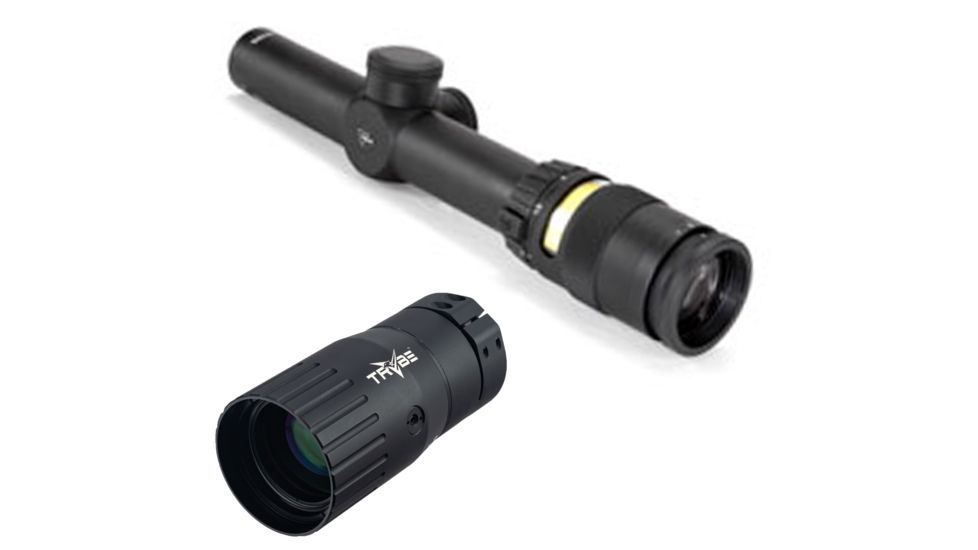 OP Exclusive - Trijicon AccuPoint TR-24 1-4x24mm Rifle Scope, 30 mm Tube, SFP, Black, Amber Standard Duplex Crosshair w/ Dot Reticle, MOA Adjustment, w/ TRYBE Optics Enhancer, TR24-C-200070-KIT1