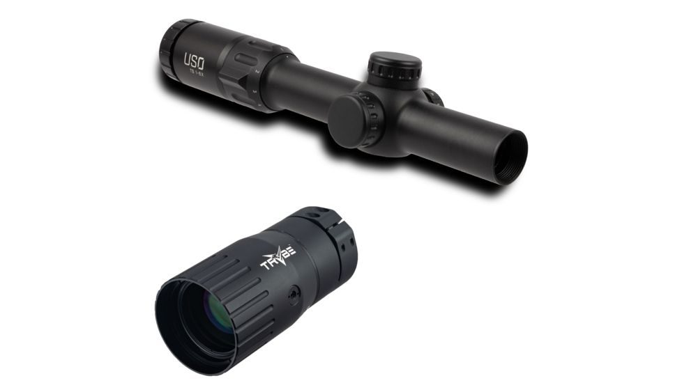 U.S. Optics TS-6X Rifle Scope, 1-6x24mm, 30mm Tube, First Focal Plane, Digital Red Illuminated JNG MIL Reticle, Matte Black, TS-6X JNG MIL w/ Trybe Optics Enhancer - Magnification Doubl