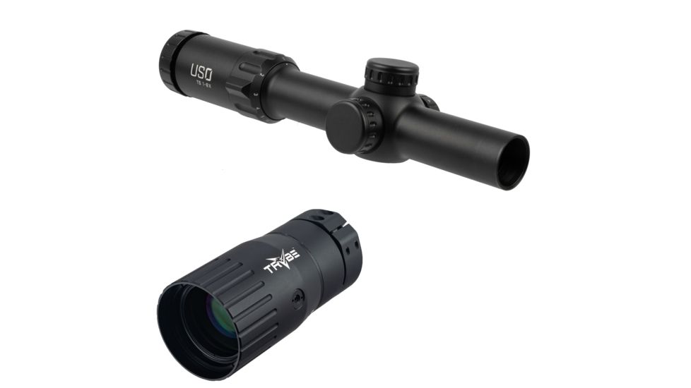 U.S. Optics TS-8X Rifle Scope, 1-8x24mm, 30mm Tube, First Focal Plane, Digital Red Illuminated RBR Reticle, Matte Black, TS-8X RBR w/ Trybe Optics Enhancer - Magnification Doubler