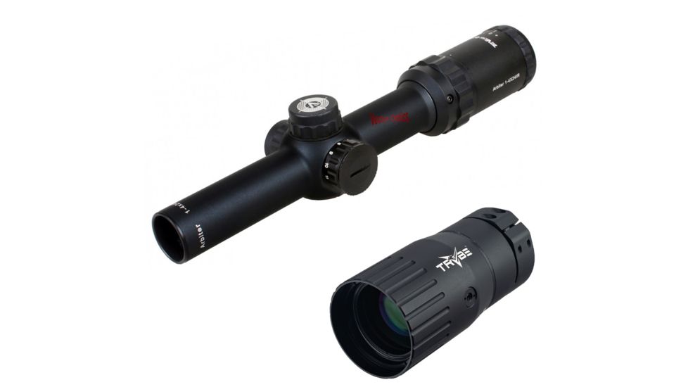 OP Exclusive - Vector Optics Arbiter Rifle Scope, 1-4x24mm, 30mm Tube, DND Etched Glass Reticle, Black, SCOC-19 w/ Trybe Optics Enhancer - Magnification Doubler