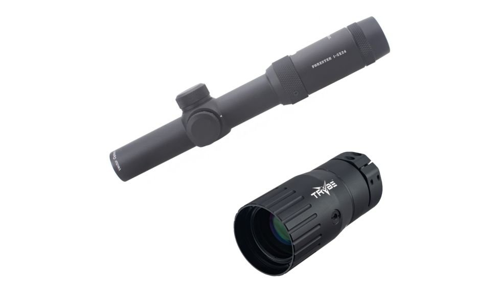 OP Exclusive - Vector Optics Forester Rifle Scope, 1-5x24mm, 30mm Tube, Etched glass VFD-2 Reticle, Black, SCOC-03 w/ Trybe Optics Enhancer - Magnification Doubler