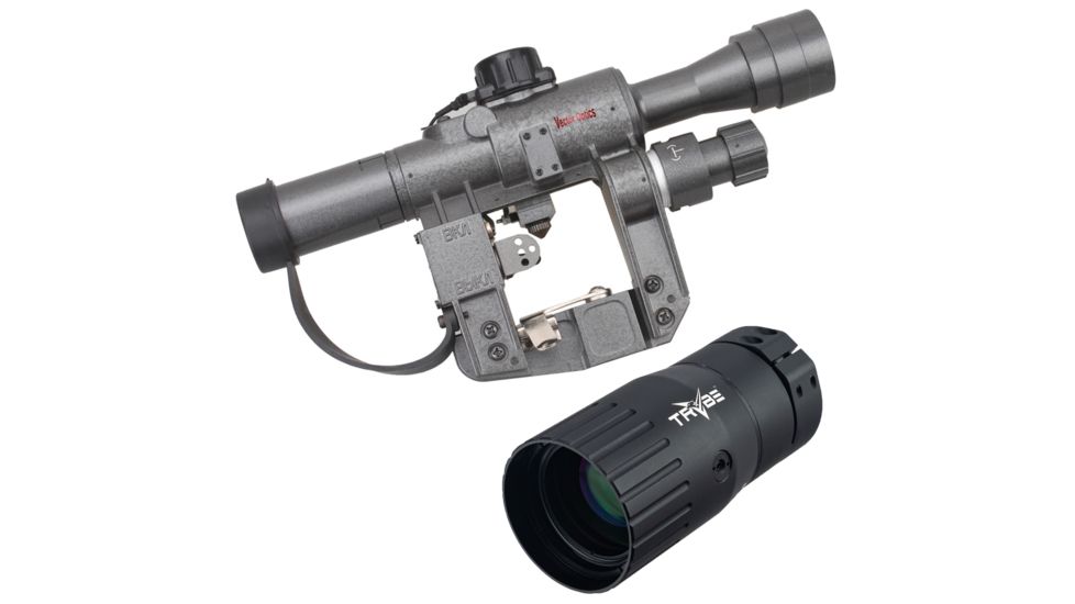 OP Exclusive - Vector Optics SVD Style Rifle Scope, 4x24mm, Etched Glass SVD Style Reticle, Black, SCFF-15 w/ Trybe Optics Enhancer - Magnification Doubler
