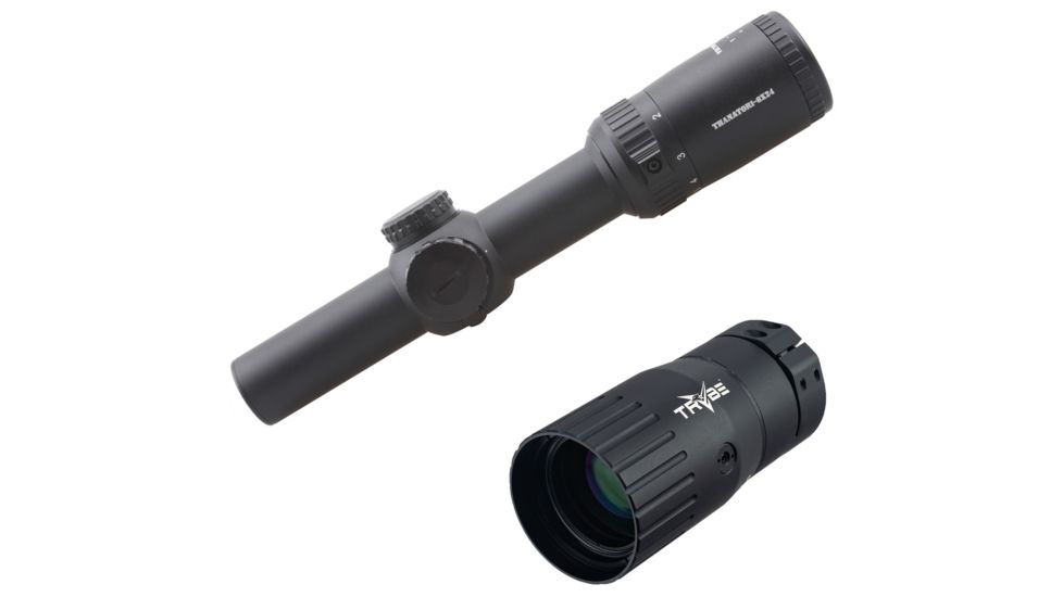 OP Exclusive - Vector Optics Thanator Rifle Scope, 1-8x24mm, 30mm Tube, VTC-2 MIL Etched Glass Reticle, Black, SCOC-21 w/ Trybe Optics Enhancer - Magnification Doubler