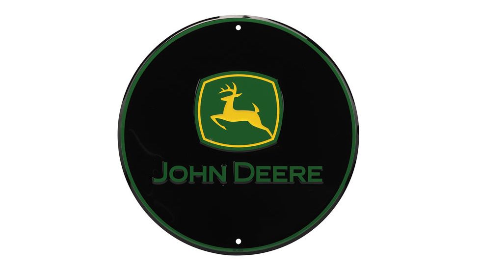 Open Road Brands Embossed Tin Sign John Deere Black 12''x12''