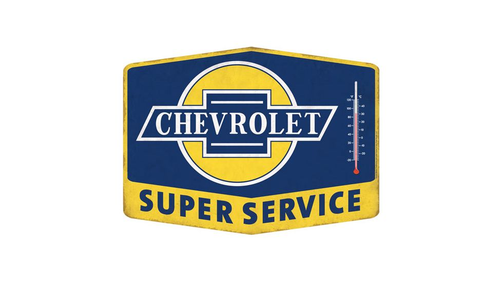 Open Road Brands Thermometer Emb Tin Sign Super Chevy Svc