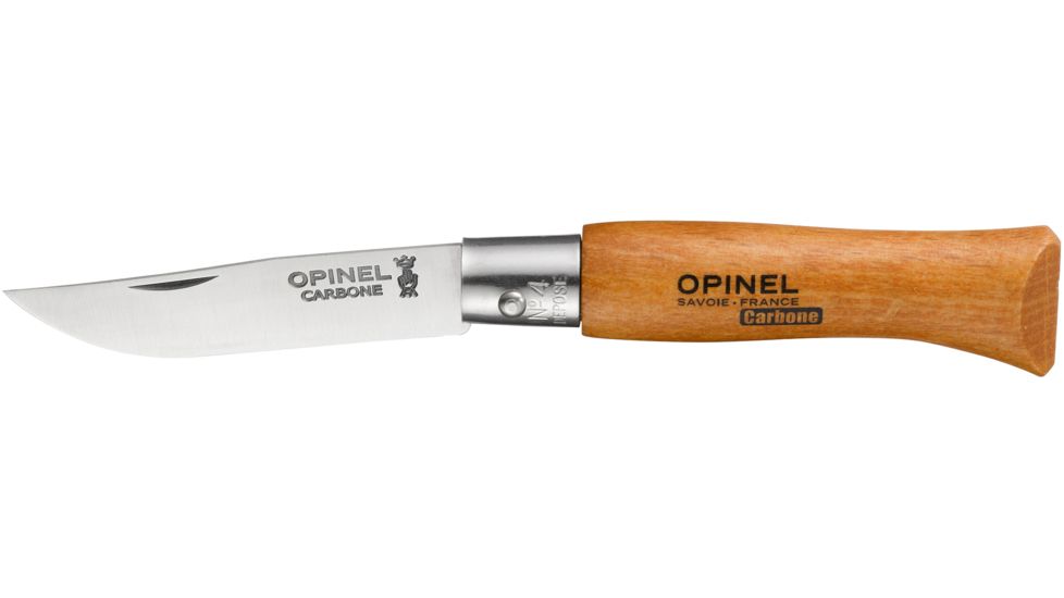 Opinel Carbon Steel Folding Knife No.4, 2in, Beechwood Handle, Wood, 111040
