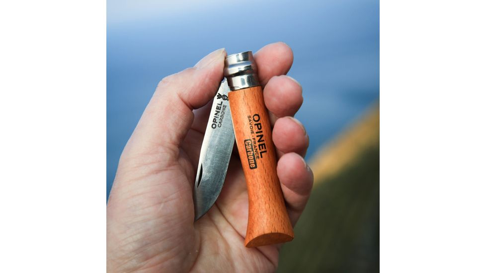 Opinel Carbon Steel Folding Knife No.8, 3.35in, Beechwood Handle, Wood, 113080