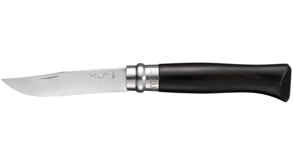 Opinel Ebony Folding Knife No.8, 3.25in, Stainless Steel, Standard Edge, Mirror Polish, Black Handle, 001352