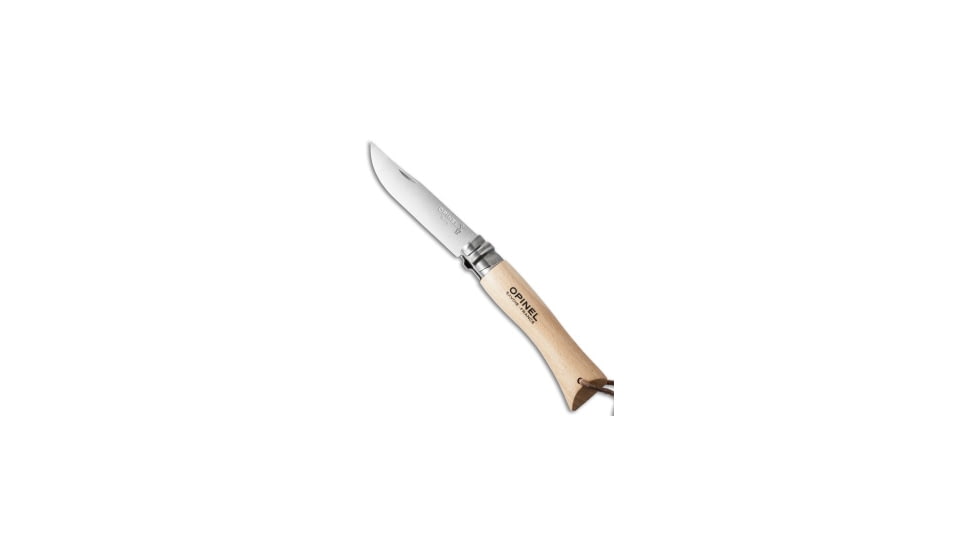 Opinel Opinel Knives No 7 Stainless Steel Knife Beech Wood + Leather Lanyard 3&quot; Satin, Wood, Stainless Steel, adult, BHQ-27868