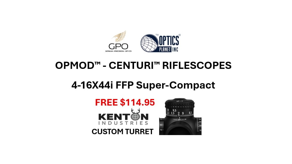 German Precision Optics OPMOD CENTURI SuperCompact 4-16x44mm 30mm Tube Rifle Scope, FFP, Mil-base PLRi Reticle, Black, RCX450 OP