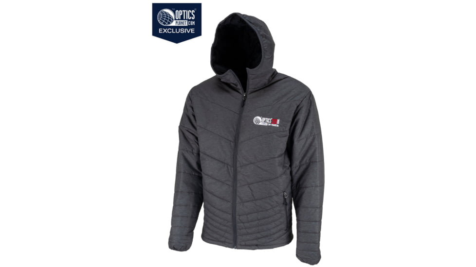 OpticsPlanet Exclusive OpticsPlanet 20th Anniversary Hooded Puffer Jacket - Men's, Carbon, Medium, OP-HOOD-CB-M