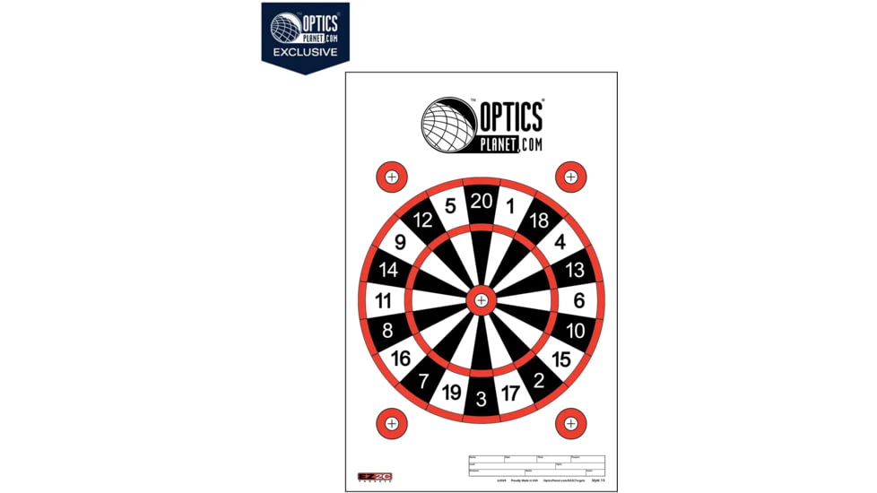 OpticsPlanet Exclusive EZ2C Targets Style 15, Dart Board on High Quality White Paper, 25 Pack, EZ2CS015