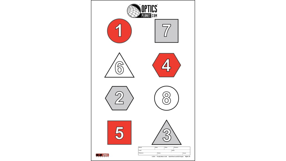 OpticsPlanet Exclusive EZ2C Targets Style 25, Recognition And Aquisition Drill Target , 25 Pack, Red/Black/White, EZ2CS025