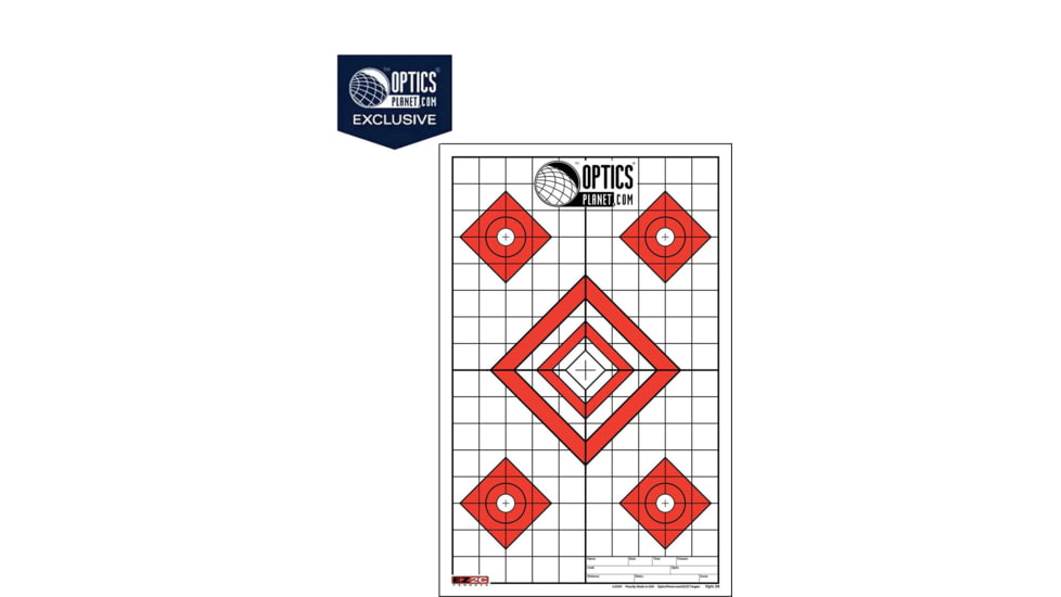 OpticsPlanet Exclusive EZ2C Targets Style 28, Five Diamonds With Grids Target, 25 Pack, Red/Black/White, EZ2CS028
