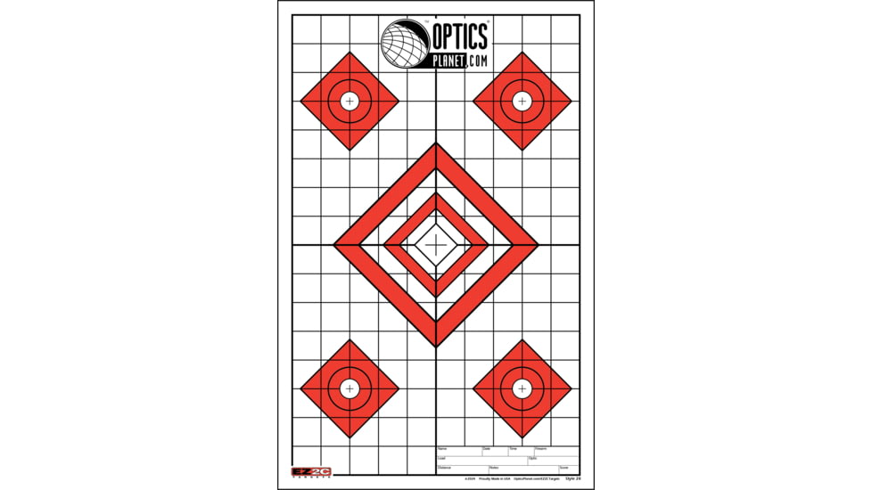 OpticsPlanet Exclusive EZ2C Targets Style 28, Five Diamonds With Grids Target, 25 Pack, Red/Black/White, EZ2CS028