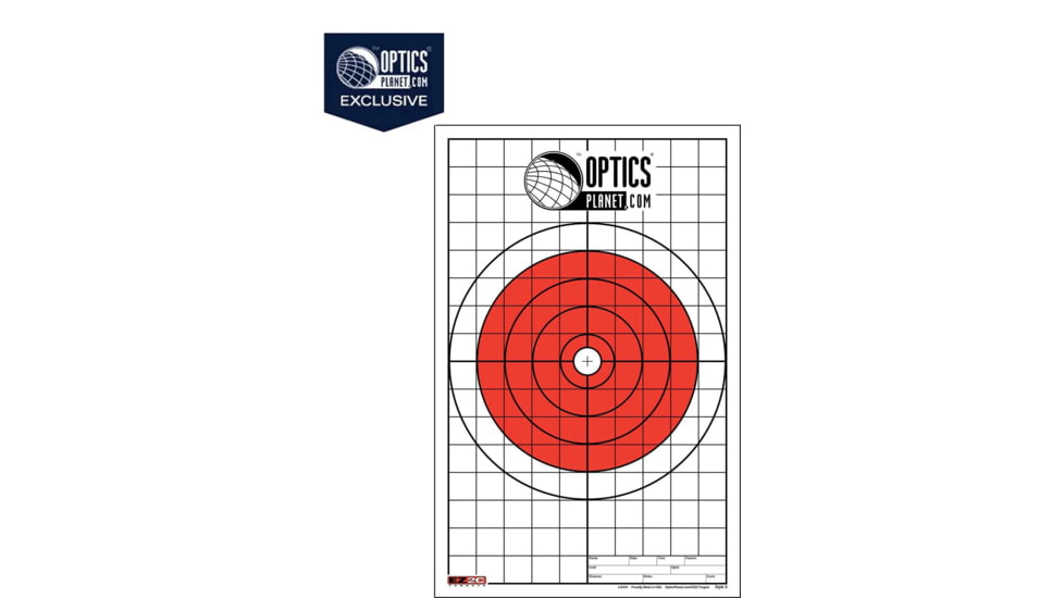OpticsPlanet Exclusive EZ2C Targets Style 5, Bullseye with Grid Sight-In Target, 25 Pack, Red/Black/White, EZ2CS005