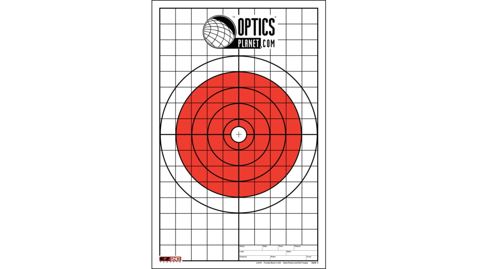 OpticsPlanet Exclusive EZ2C Targets Style 5, Bullseye with Grid Sight-In Target, 25 Pack, Red/Black/White, EZ2CS005