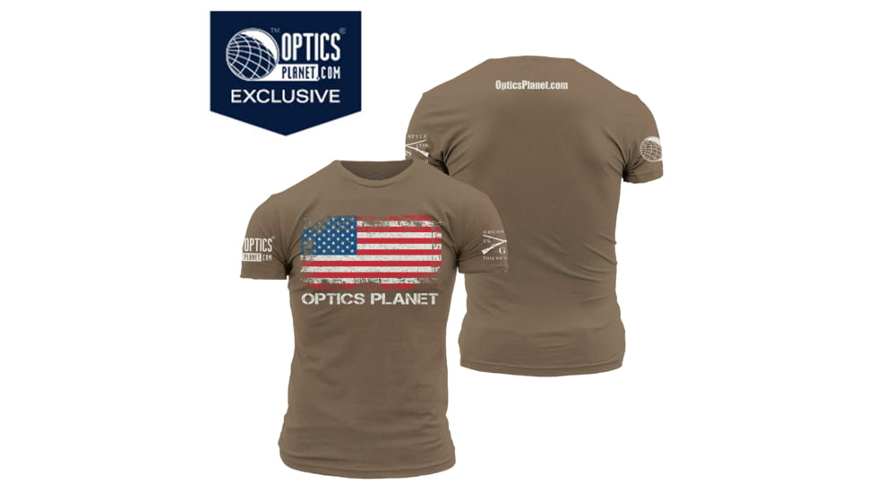 OpticsPlanet Exclusive Grunt Style American Flag T-Shirt Mens, Tan, 2XL, Tan-499-Tan-XXL