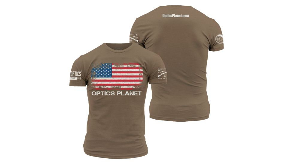 OpticsPlanet Exclusive Grunt Style American Flag T-Shirt Mens, Tan, 3XL Tan-499-Tan-XXXL