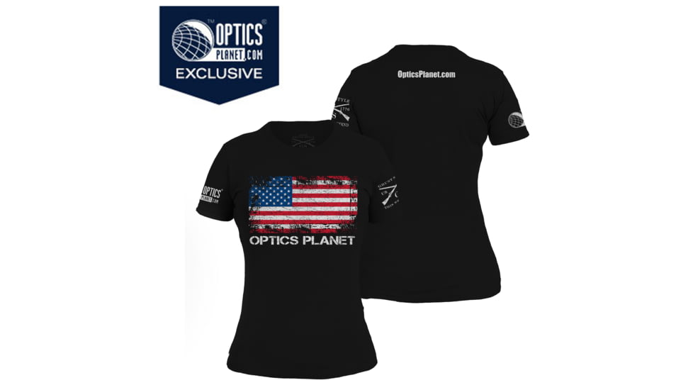 OpticsPlanet Exclusive Grunt Style American Flag T-Shirt Women's, Black, Large, 3900-Black-L