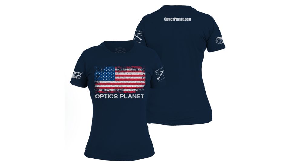 OpticsPlanet Exclusive Grunt Style American Flag T-Shirt Womens, Navy, Small, 3900-Navy-S