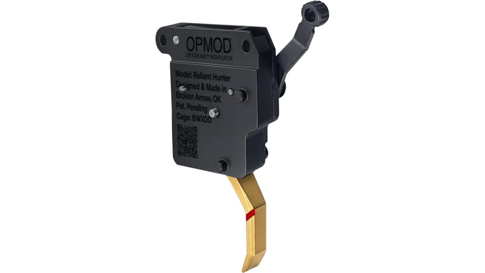 OpticsPlanet Exclusive Rise Armament OPMOD Reliant Hex-C Action Drop-in Rifle Trigger, Remington 700, Curved, 2-5lb, Black/Gold, 850062094208