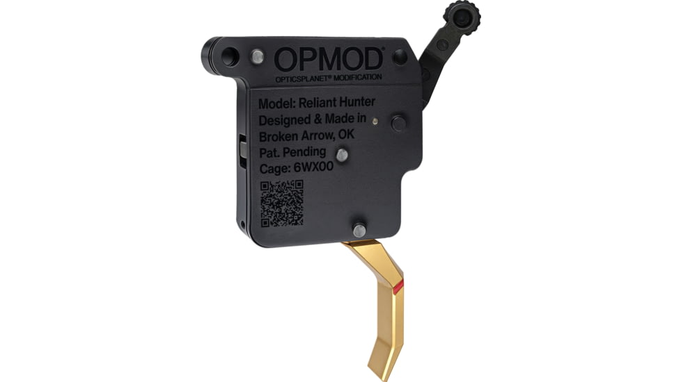 OpticsPlanet Exclusive Rise Armament OPMOD Reliant Hex-C Action Drop-in Rifle Trigger, Remington 700, Curved, 2-5lb, Black/Gold, 850062094208