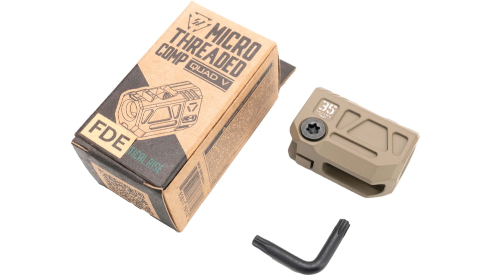 OpticsPlanet Exclusive Strike Industries Micro QUAD V Threaded 9mm Compensator, 1/2x28, Cerakote, Flat Dark Earth, SI-MC-QUAD-V-FDE
