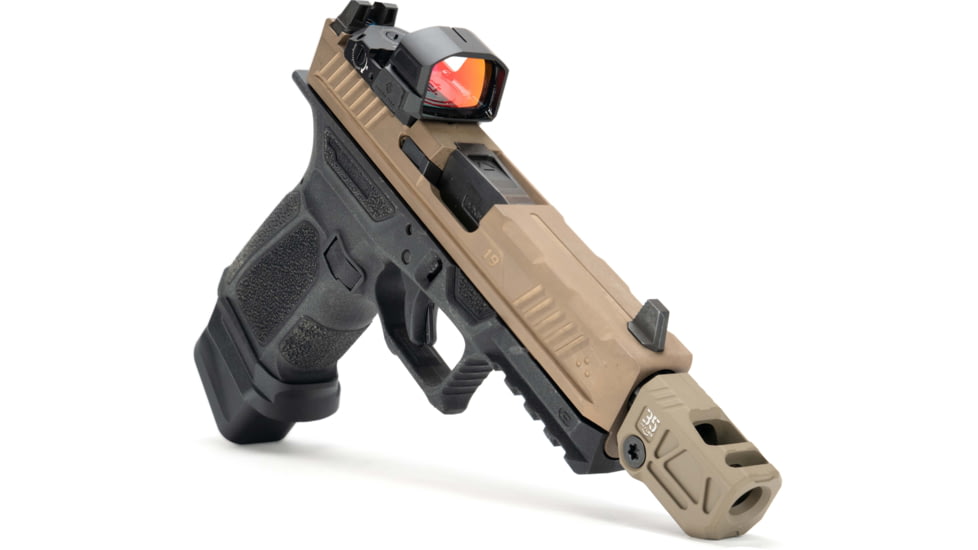 OpticsPlanet Exclusive Strike Industries Micro QUAD V Threaded 9mm Compensator, 1/2x28, Cerakote, Flat Dark Earth, SI-MC-QUAD-V-FDE