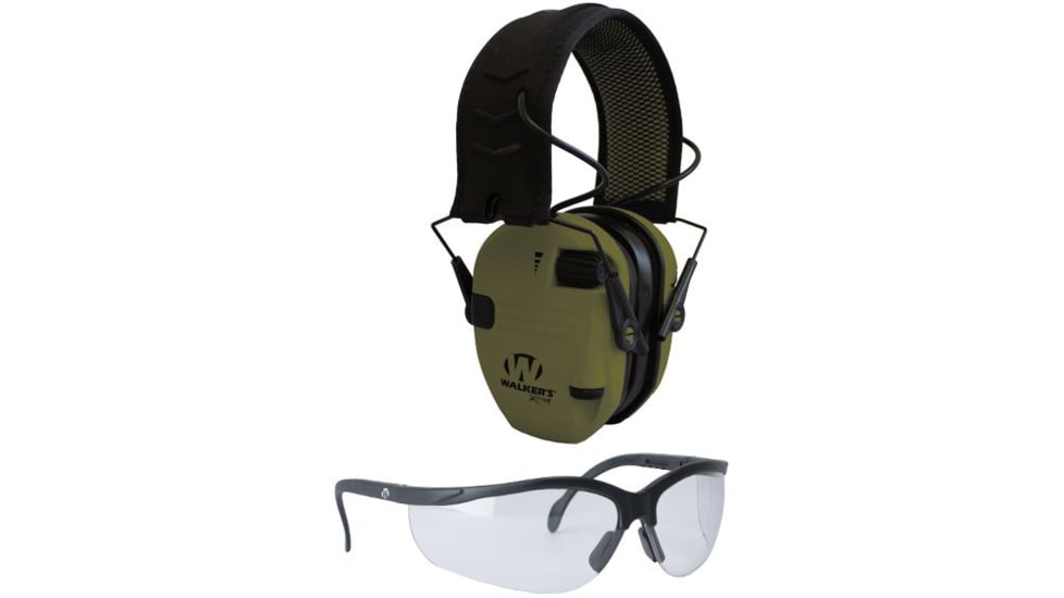 OpticsPlanet Exclusive Walkers Xtreme Digital Razor Muffs with Shooting Glasses Combo, Olive Drab Green, GWP-XDRSEMSGL-ODG