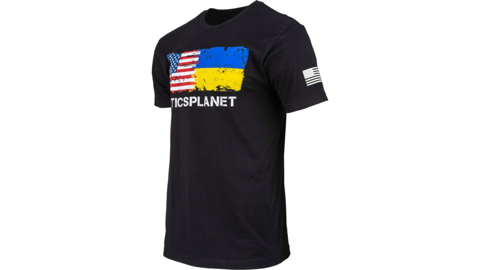 OpticsPlanet Ukraine/US Flag Short Sleeve T-Shirt - Mens, Small, Black, SMALL-MEN-S