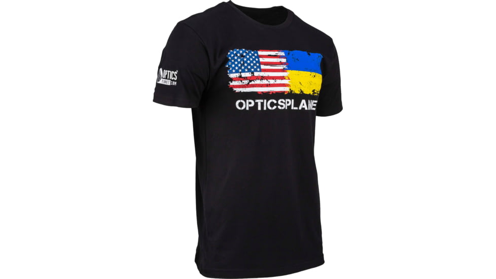 OpticsPlanet Ukraine/US Flag Short Sleeve T-Shirt - Mens, Small, Black, SMALL-MEN-S