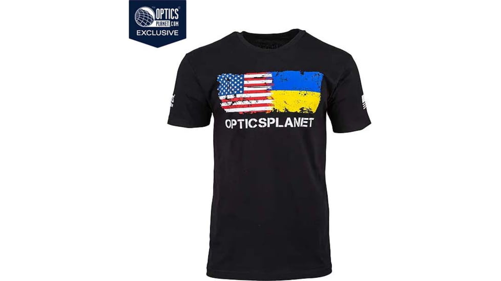 OpticsPlanet Ukraine/US Flag Short Sleeve T-Shirt - Mens, Small, Black, SMALL-MEN-S