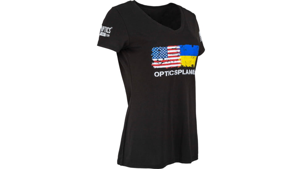 OpticsPlanet Ukraine/US Flag Short Sleeve T-Shirt - Women's, Small, Black, OP-UKRAINE-US-T-Shirt-Black-Small-Women's-Black-Small-Women's