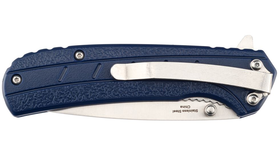 OpticsPlanet Exclusive OpticsPlanet Spring Assisted Folding Knife, 7.5in Overall, Blue Handle, Silver Steel Blade, OP-A094