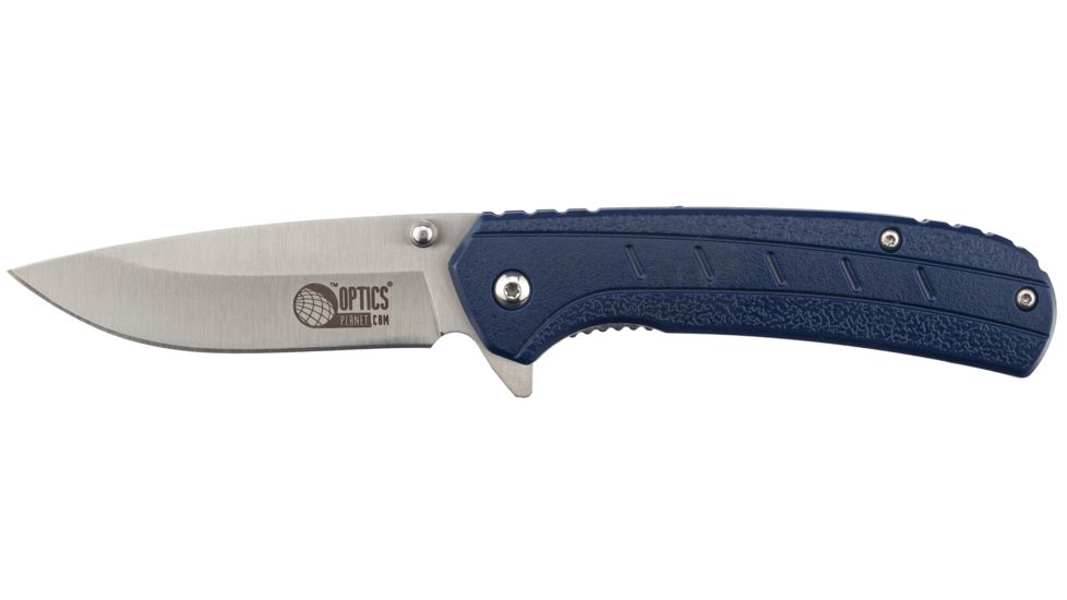 OpticsPlanet Exclusive OpticsPlanet Spring Assisted Folding Knife, 7.5in Overall, Blue Handle, Silver Steel Blade, OP-A094