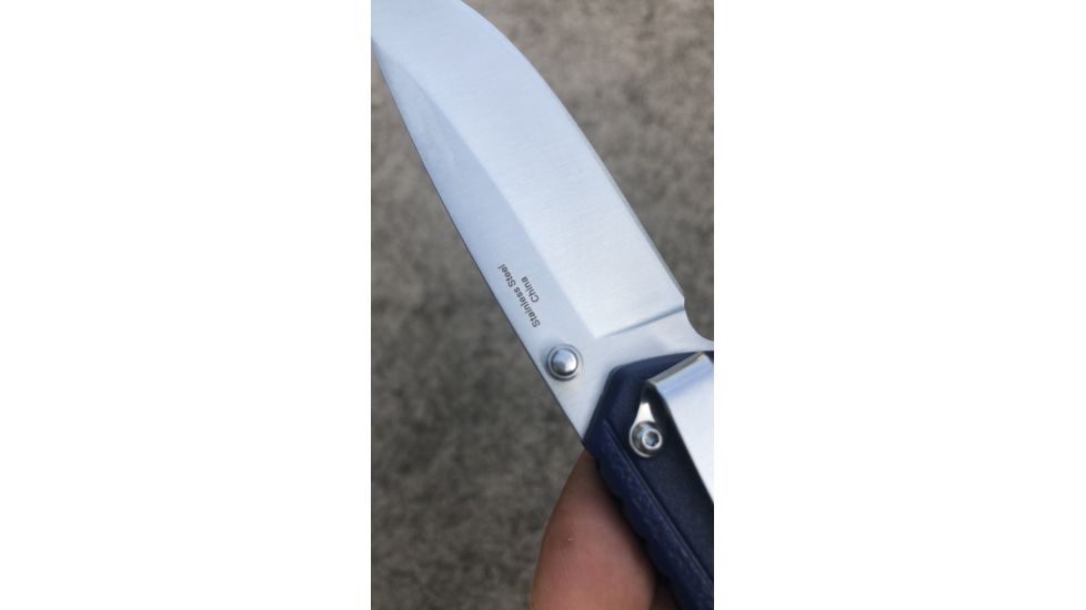 OpticsPlanet Exclusive OpticsPlanet Spring Assisted Folding Knife, 7.5in Overall, Blue Handle, Silver Steel Blade, OP-A094