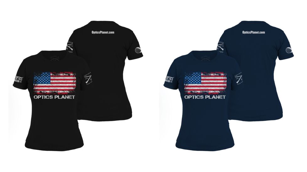 OpticsPlanet Women's Exclusive Grunt Style American Flag T-Shirt, Black, Navy